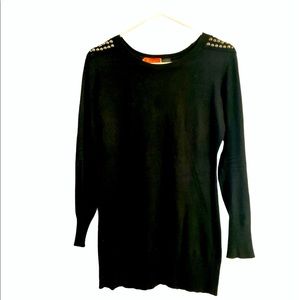 Black mid thigh sweater with silver shoulder studs
